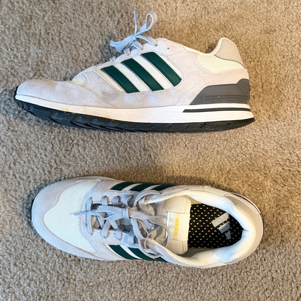 Adidas Men's White, Grey, and Green Sneakers